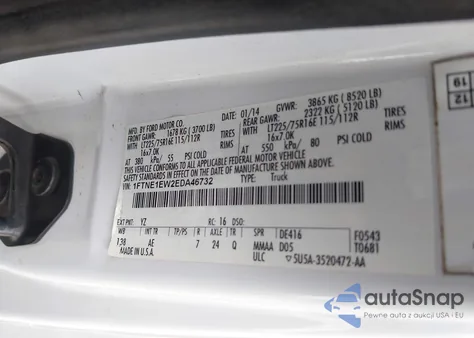 2014 Ford E-150 Commercial z USA, uszkodzony, nr VIN 1FTNE1EW2EDA46732